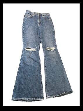 Lee Womens Flare Jeans Size 28 Distressed Med Wash Stretch HighRise